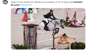 Estatua de sumo causa problemas en competencia de equitación en Tokio 2020